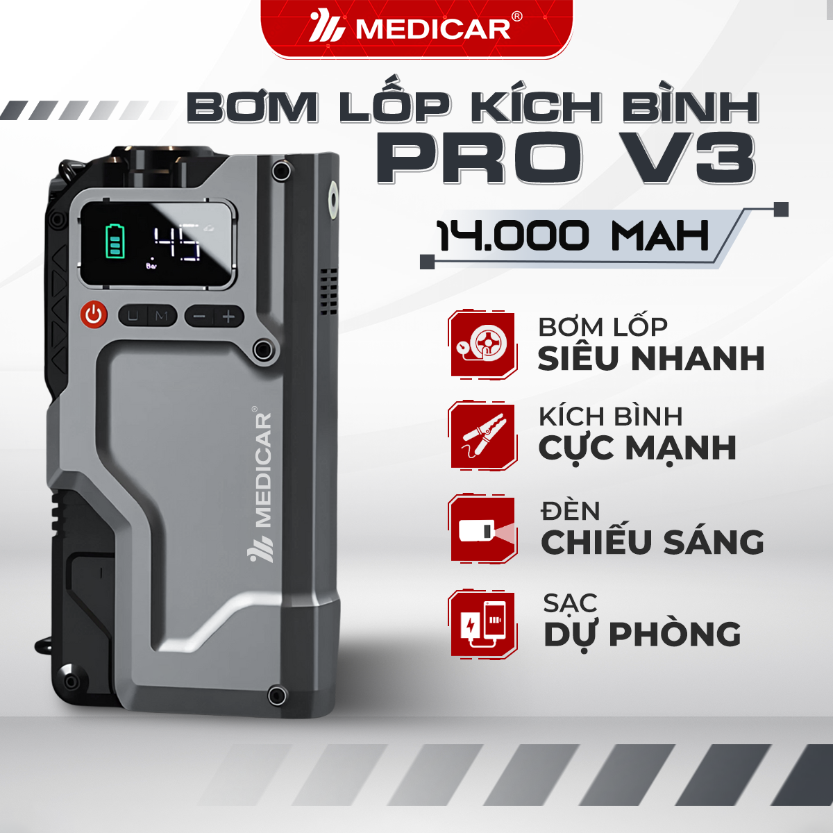 Tôi đã từng bị mắc kẹt vì bơm lốp ô tô không đủ năng lượng, đến với Medicar V3 PRO 14.000mAh để giải quyết triệt để