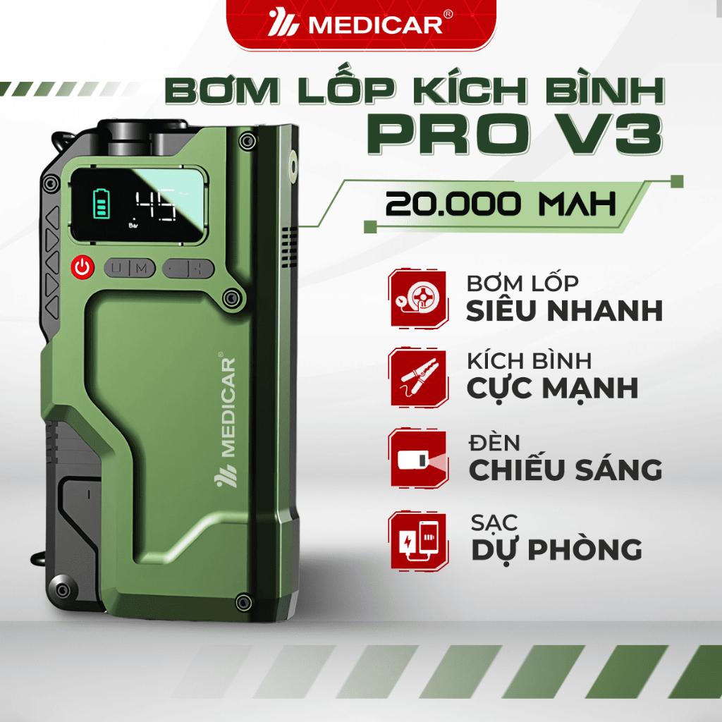 Tôi đã từng bị mắc kẹt vì bơm lốp ô tô không đủ năng lượng, đến với Medicar V3 PRO 14.000mAh để giải quyết triệt để